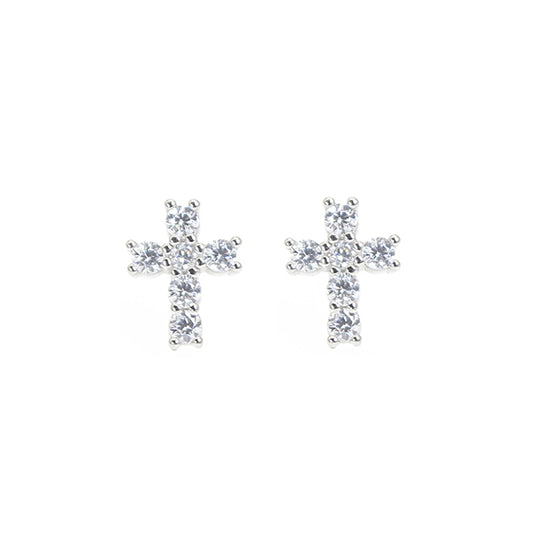 White zircon cross shaped religion silver 925 jewelry earrings