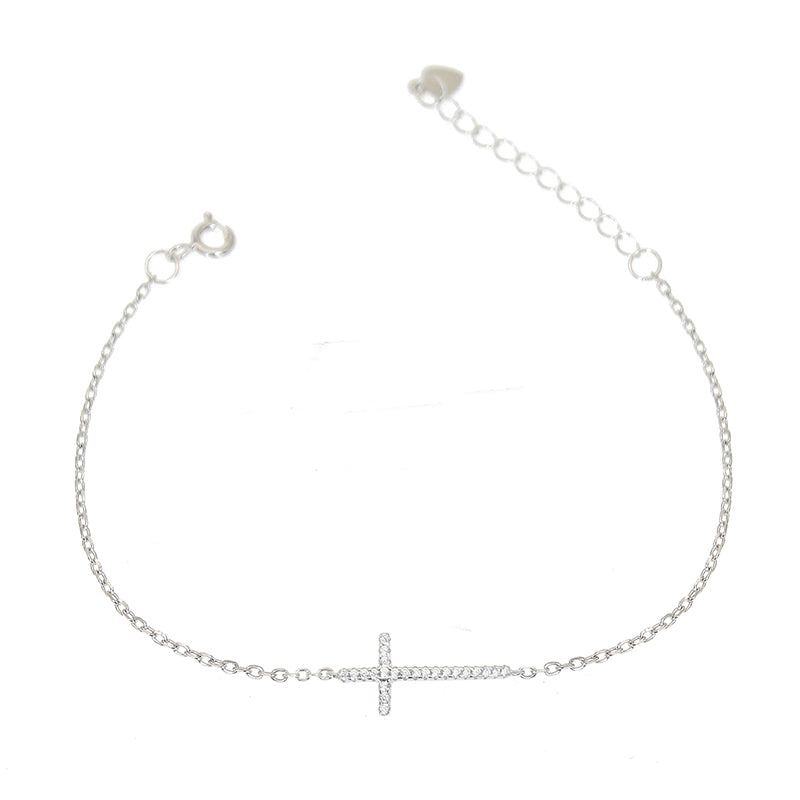 White zircon cross silver 925 jewelry bracelet