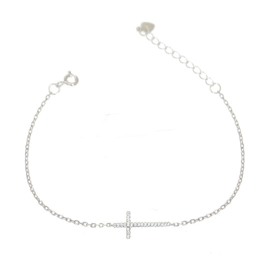 White zircon cross silver 925 jewelry bracelet