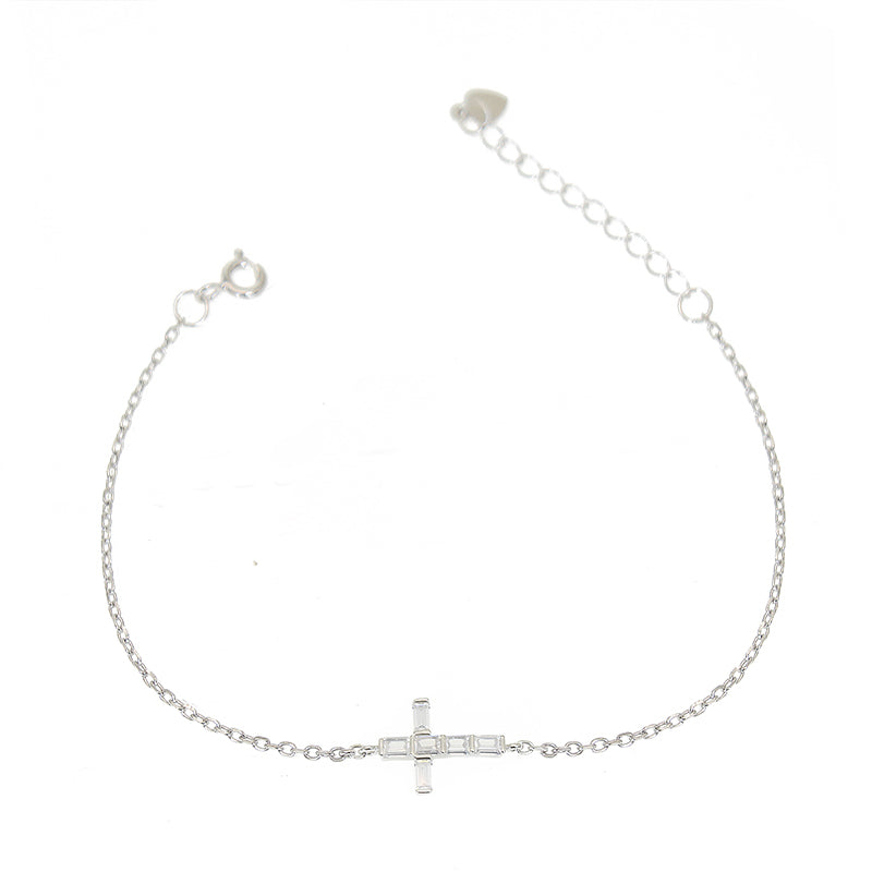 White zircon cross silver 925 jewelry bracelet