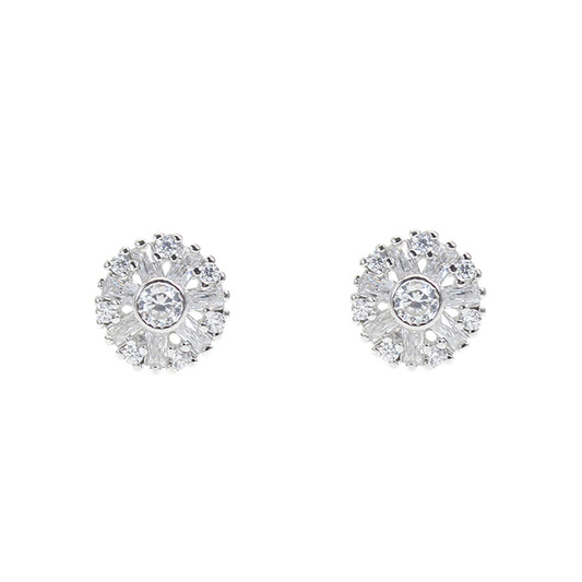 White zircon round shaped silver 925 jewelry earrings