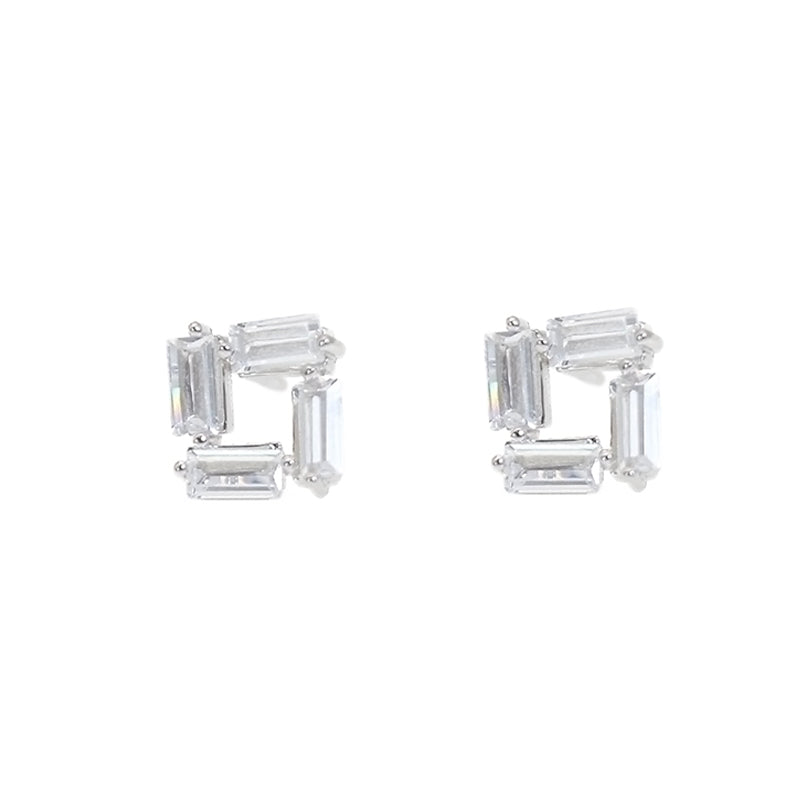 White zircon baguette squre shaped silver 925 earrings