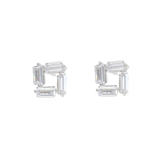 White zircon baguette squre shaped silver 925 earrings