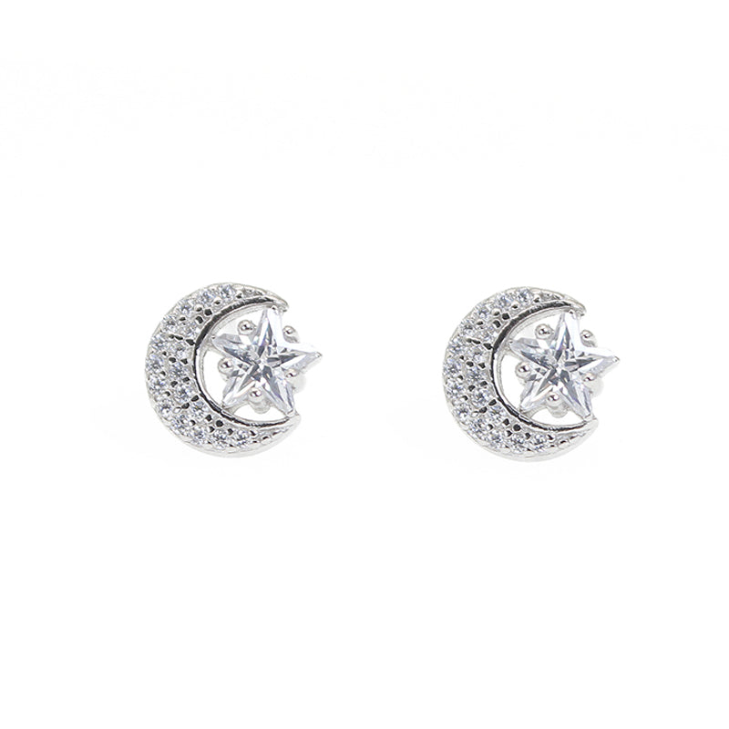 White zircon moon star shaped silver 925 jewelry earrings