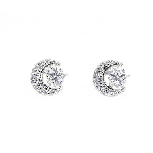 White zircon moon star shaped silver 925 jewelry earrings