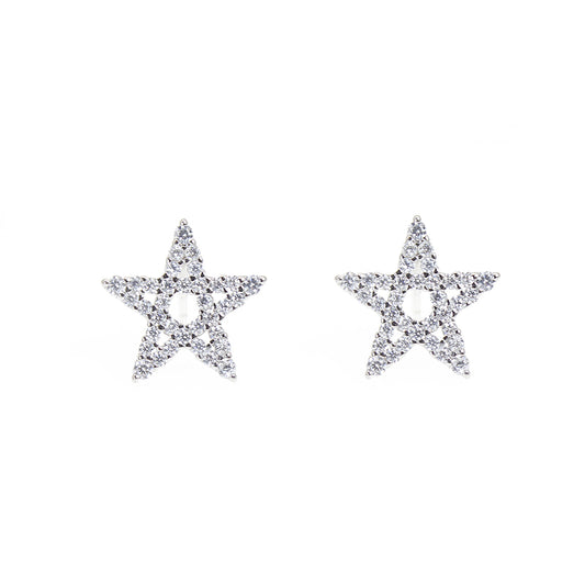 White zircon star shaped silver 925 earrings