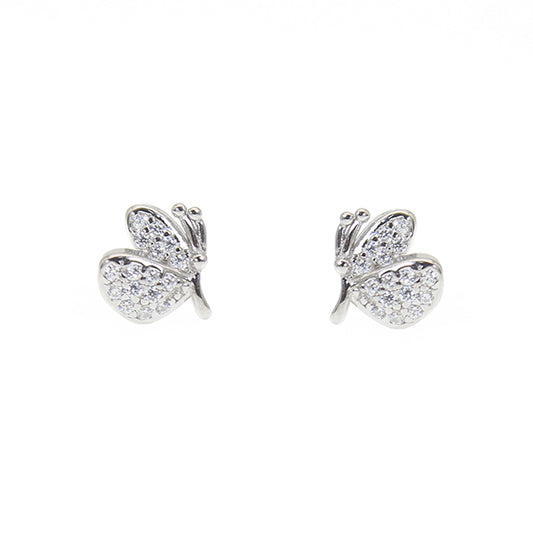 White zircon butterfly shaped silver 925 jewelry earrings