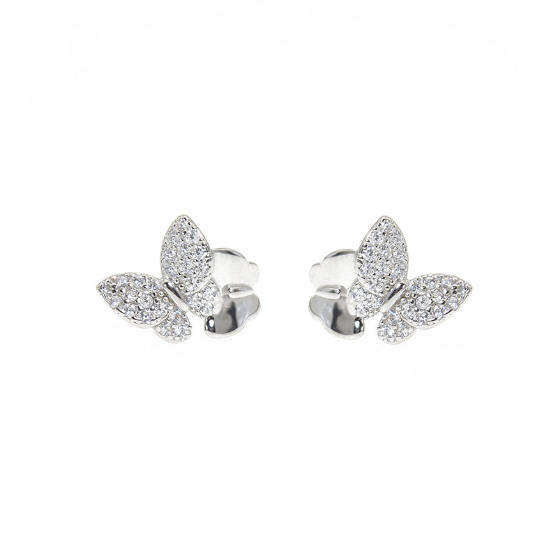 White zircon butterfly shaped silver 925 earrings