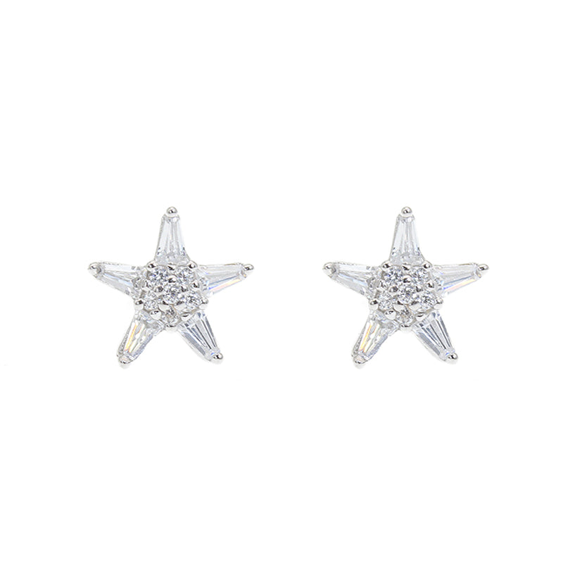 White zircon star shaped silver 925 jewelry earrings