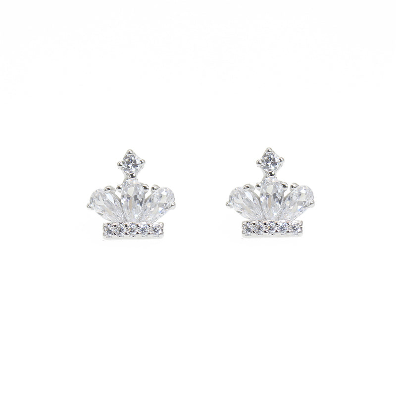 White zircon crown shaped silver 925 jewelry earrings