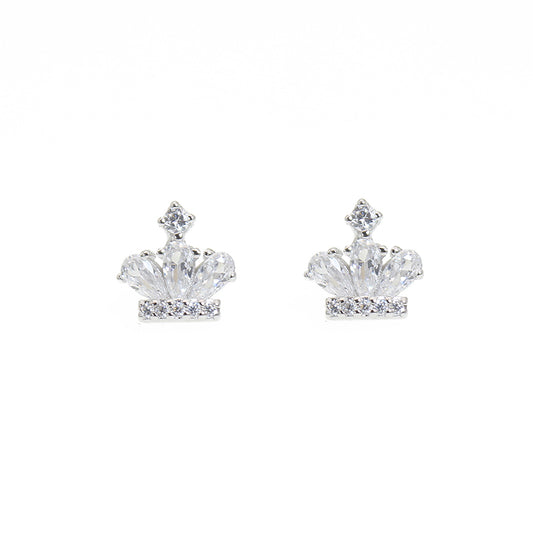 White zircon crown shaped silver 925 jewelry earrings