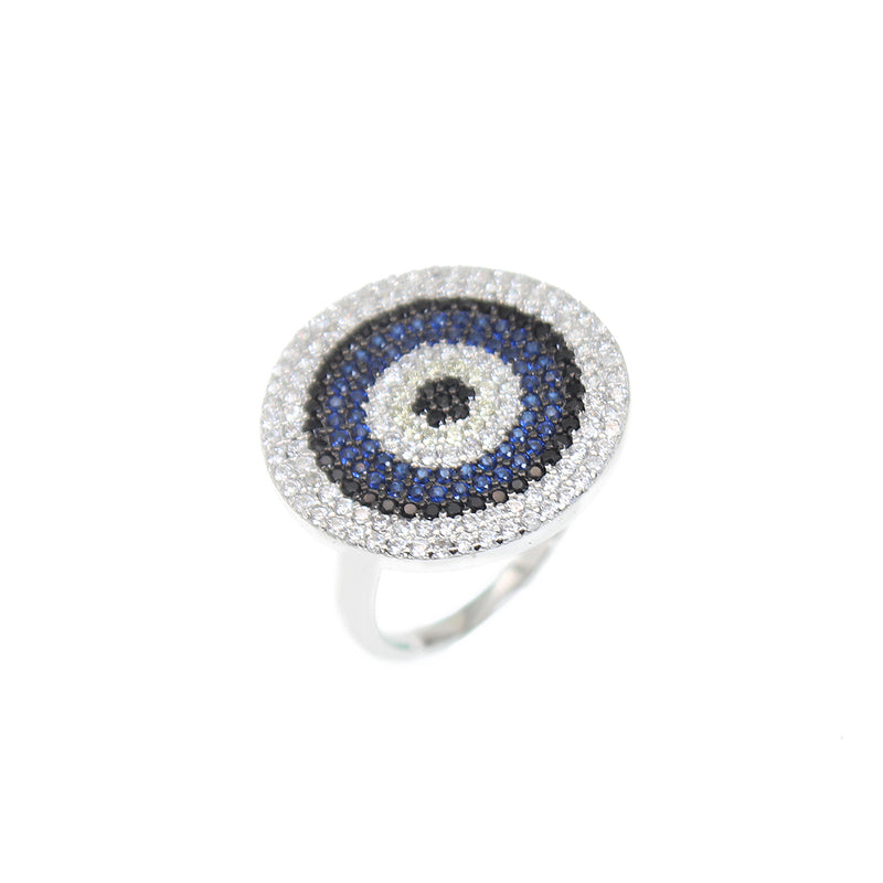 Multicolored zircon round evil eye silver 925 ring