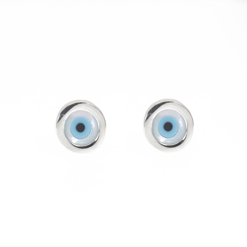 Mop shell round shape evil eye silver 925 earrings