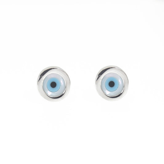 Mop shell round shape evil eye silver 925 earrings