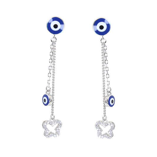 Dark blue enamel white zircon  evil eye silver 925 earrings