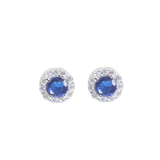 White  and sapphire zircon round shape  silver 925 earrings