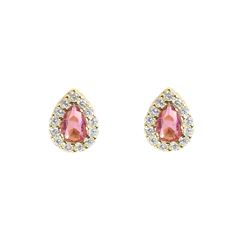 White and ruby zircon pear shape silver 925 earrings