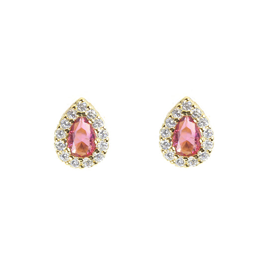 White and ruby zircon pear shape silver 925 earrings