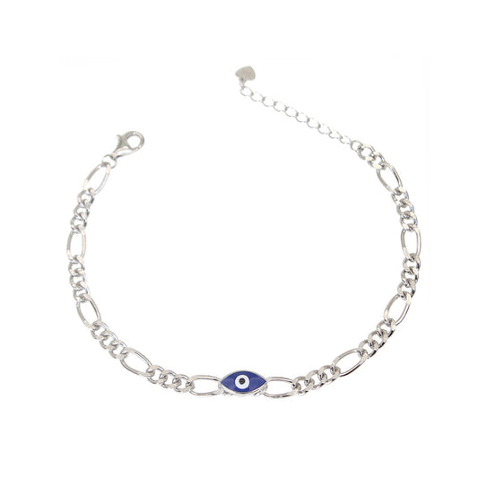 Dark blue enamel evil eye Cuba chain silver 925 bracelet