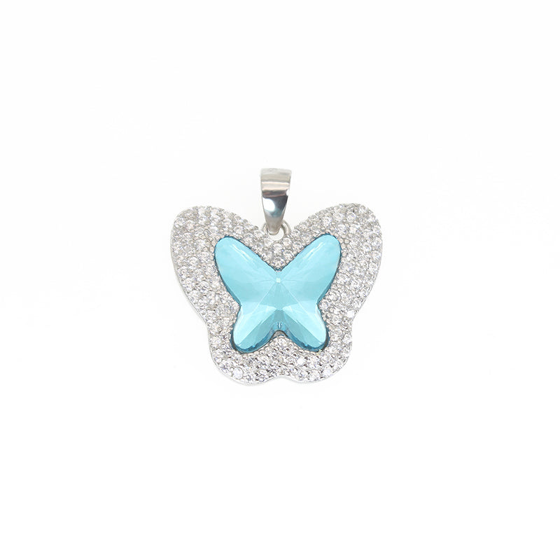 Butterfly crystal surrounded with white zircon silver 925 pendant