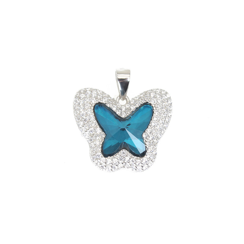 Butterfly crystal surrounded with white zircon silver 925 pendant