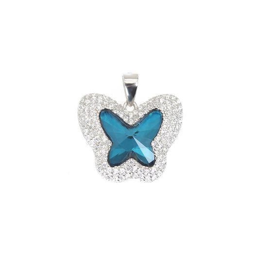 Butterfly crystal surrounded with white zircon silver 925 pendant