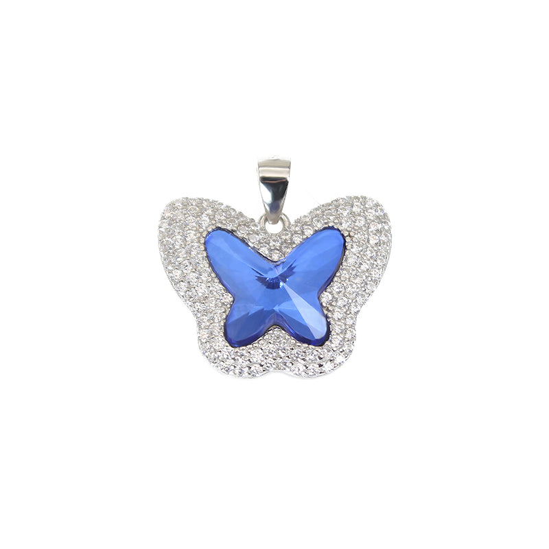 Butterfly crystal surrounded with white zircon silver 925 pendant