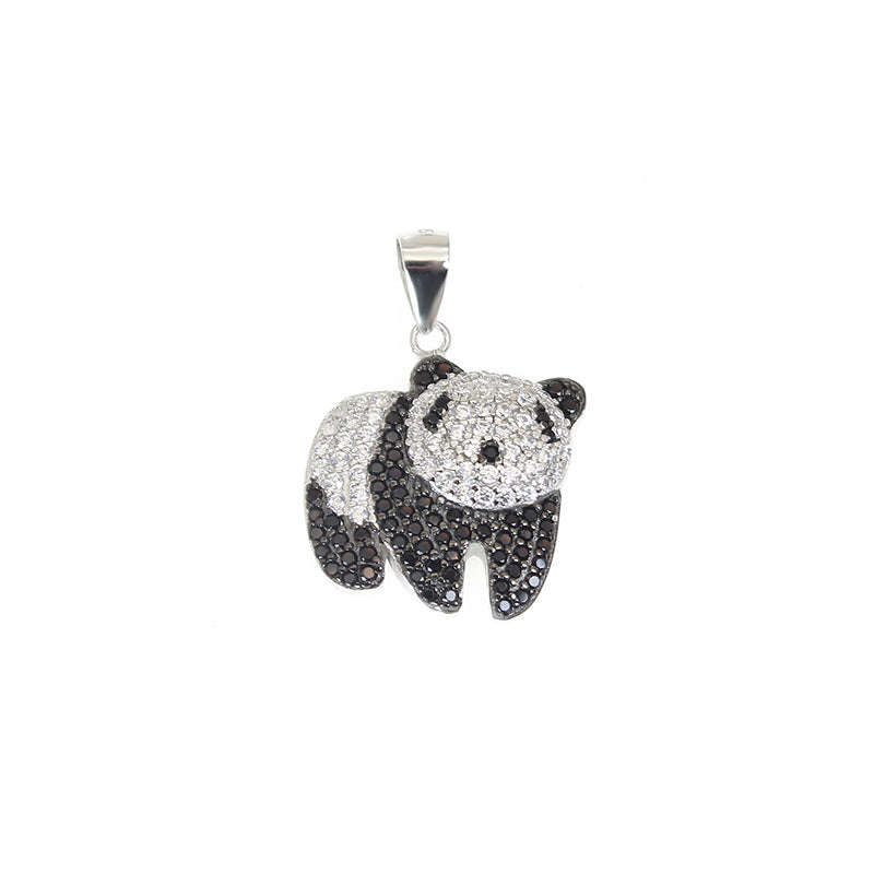 Black and white zircon panda silver 925 pendant