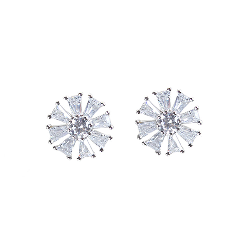 White zircon flower shaped silver 925 jewelry earrings