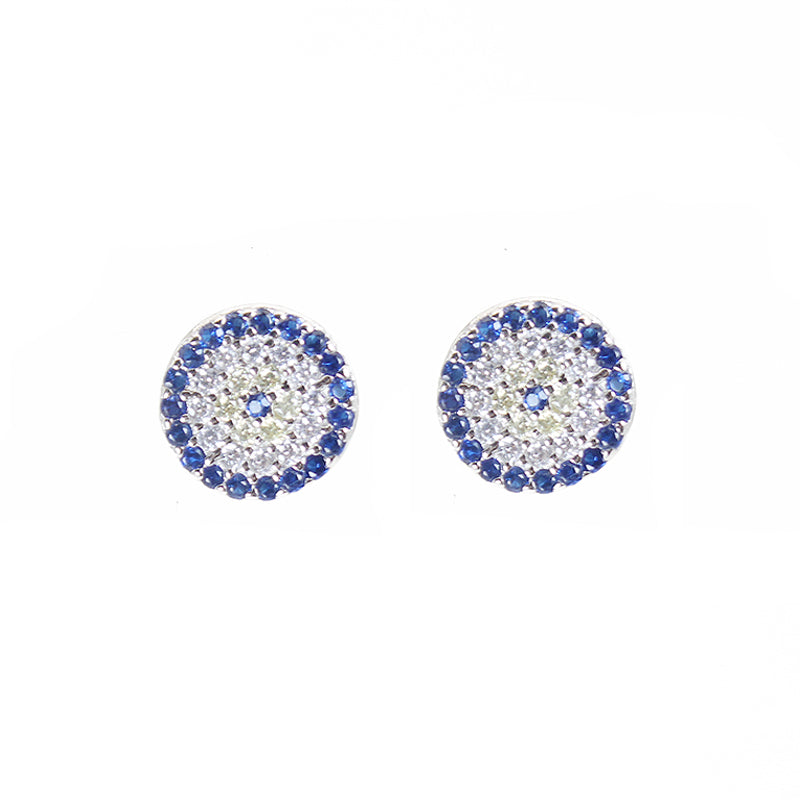 Sapphire and yellow zircon 10mm round shape evil eye silver 925 earrings