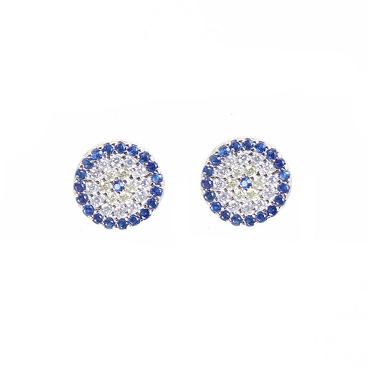 Sapphire and yellow zircon 10mm round shape evil eye silver 925 earrings