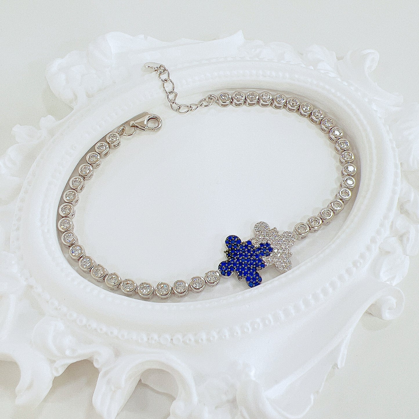 Sapphire and white zircon puzzle silver 925 jewelry tennis bracelet