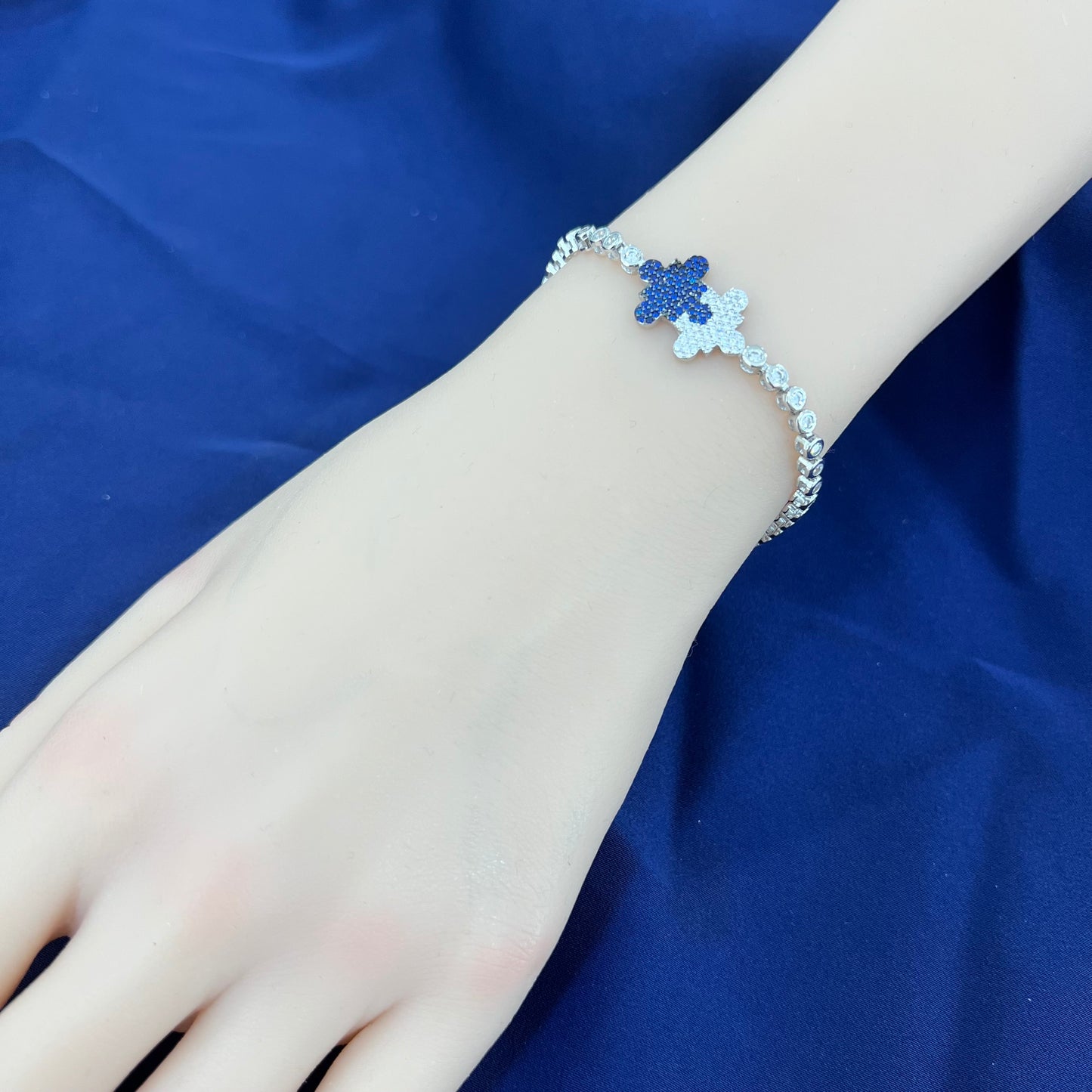 Sapphire and white zircon puzzle silver 925 jewelry tennis bracelet