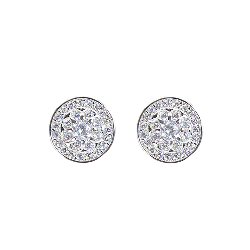 White zircon round shaped silver 925 jewelry earrings