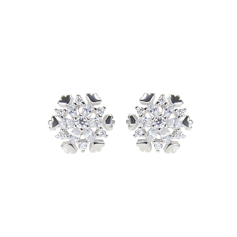 White zircon snowflake silver 925 earrings