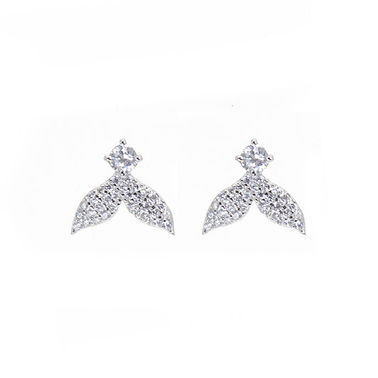 White zircon whale's tail silver 925 earrings