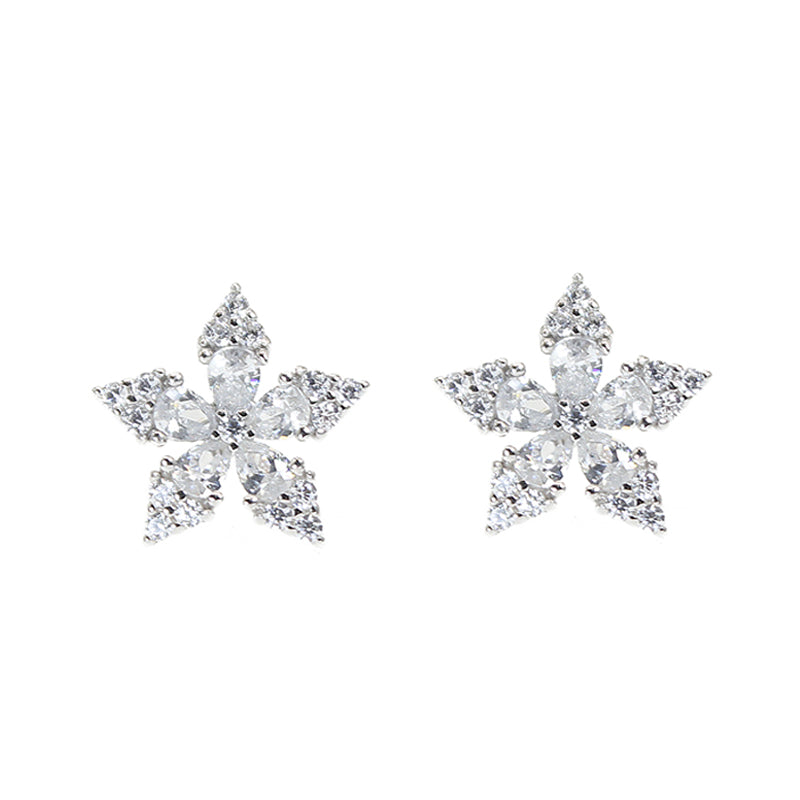 White zircon flower silver 925 earrings