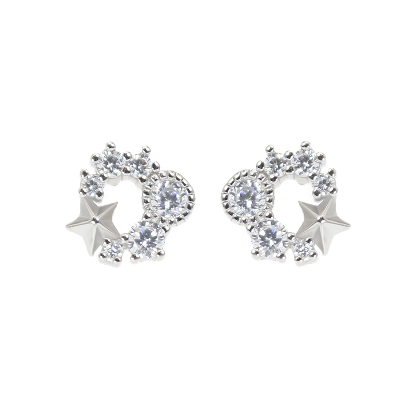 White zircon round and star silver 925 earrings