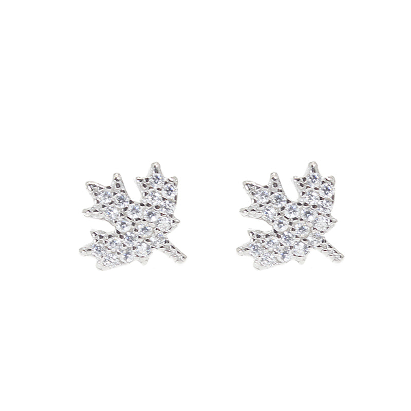 White zircon maple leaf silver 925 earrings