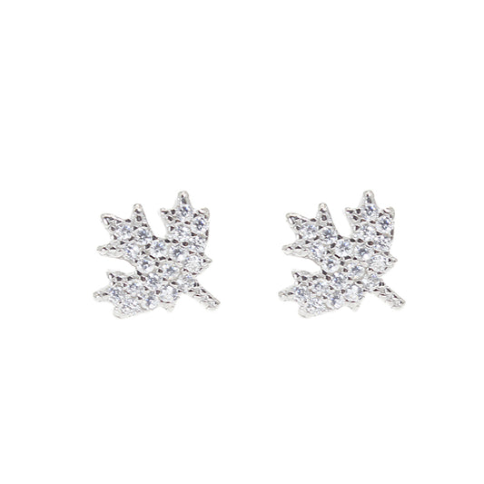 White zircon maple leaf silver 925 earrings