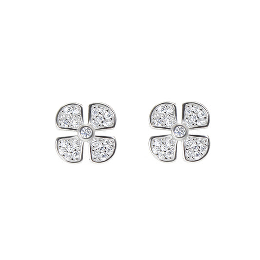 White zircon flower shaped silver 925 jewelry earrings