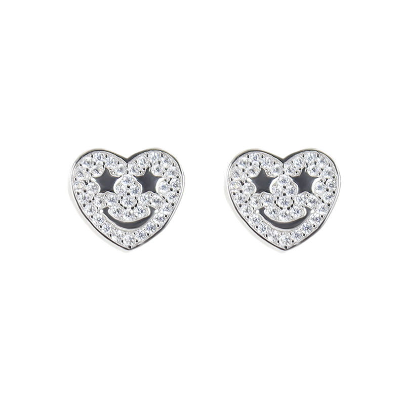 White zircon heart shaped silver 925 earrings