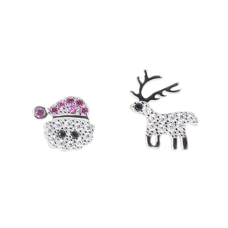 Ruby black and white zircon santa claus deer chrismas winter silver 925 earrings