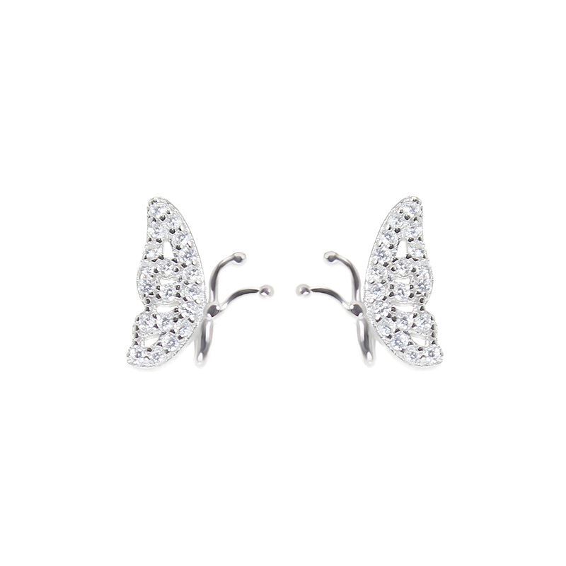 White zircon butterfly shaped silver 925 jewelry earrings