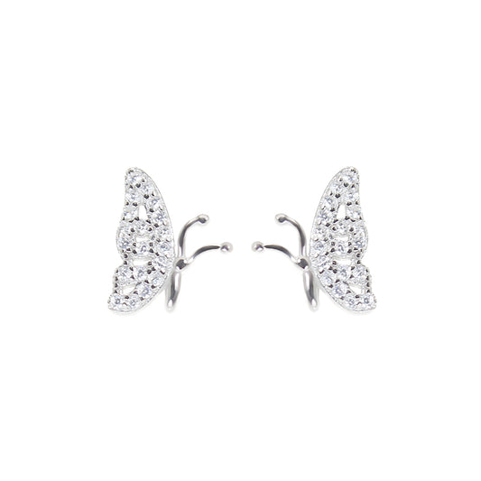 White zircon butterfly shaped silver 925 jewelry earrings