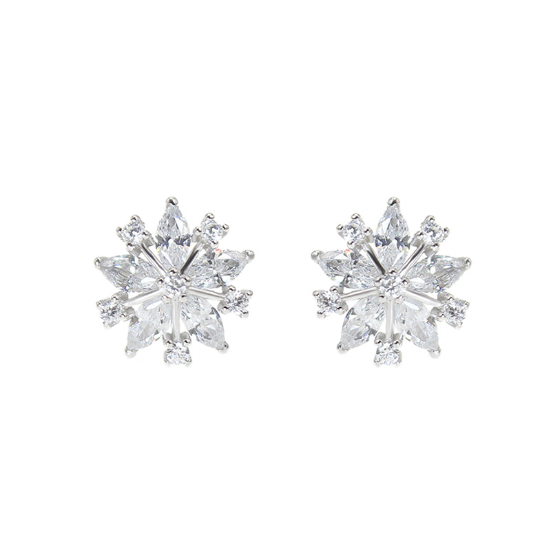 White zircon snowflake shaped silver 925 jewelry earrings