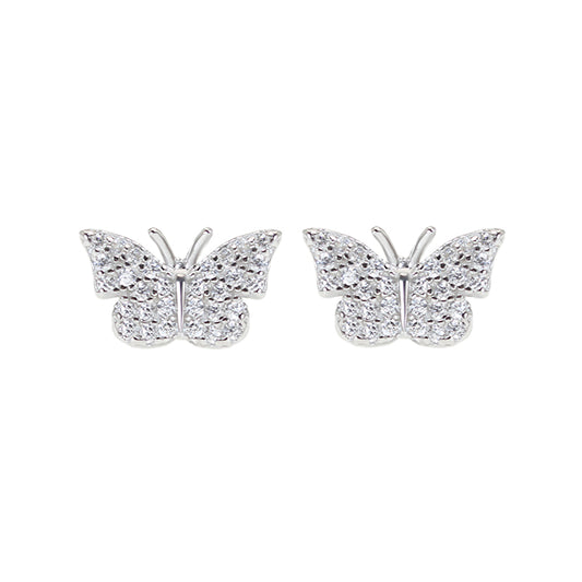 White zircon butterfly shaped silver 925 jewelry earrings