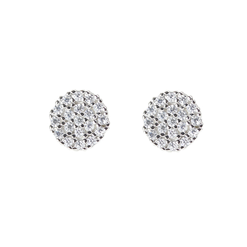 White zircon round shape silver 925 earrings