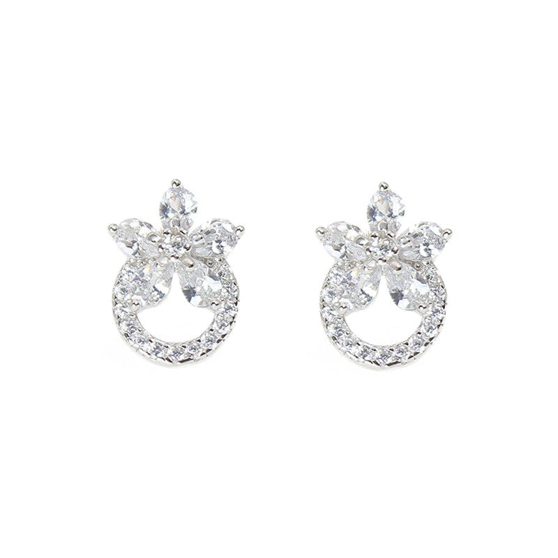 White zircon flower shaped silver 925 jewelry earrings