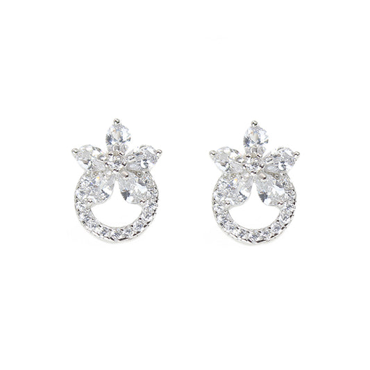 White zircon flower shaped silver 925 jewelry earrings